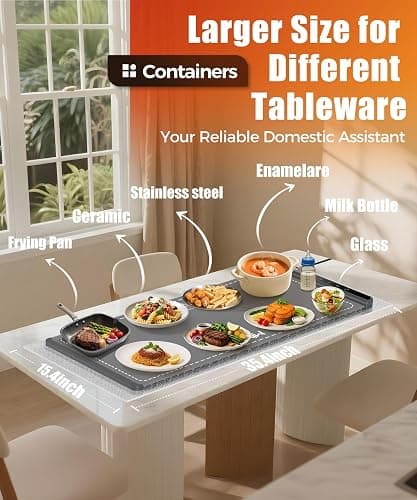 Extra Large Food Warming Mat with Heat-Resistant Pad, 36X15 Inch, 6 Temperature & 6 Timer Settings, Child Lock Safety,Food Warmer Chafing Dishes Fits for Family Dinners and Parties thumbnail 4
