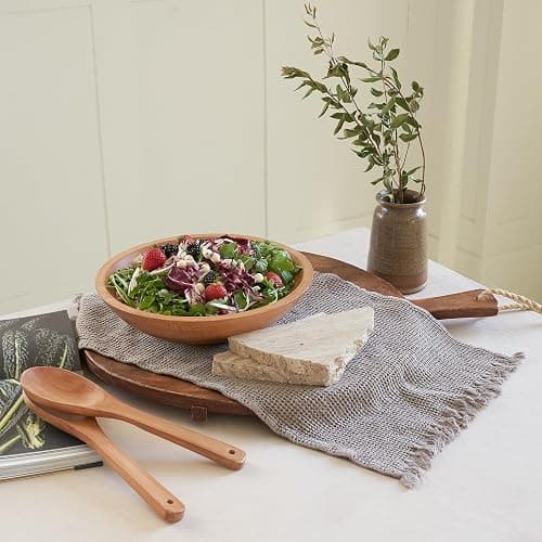 Extra Large Wooden Salad Bowl Set With Serving Utensils - A Beautiful Party Salad & Fruit Bowl With Serving Spoons Perfect for Your Dinner Party - Decorative & Practical Kitchen Must-Have thumbnail 7