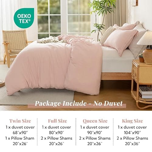MILDLY Duvet Cover Twin Ultra Soft Comforter Cover Set 2pcs, Pink | Washed Microfiber Cotton-Like, Breathable Comfort, Hidden Zipper, 8 Corner Ties, OEKO-TEX Certified, Fade Resistant thumbnail 6