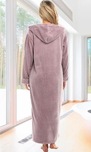 Alexander Del Rossa Fleece Zip Up Robes for Women with Zippered Front, Hooded Zipper Robes for Women, Womens Long Robe thumbnail 3