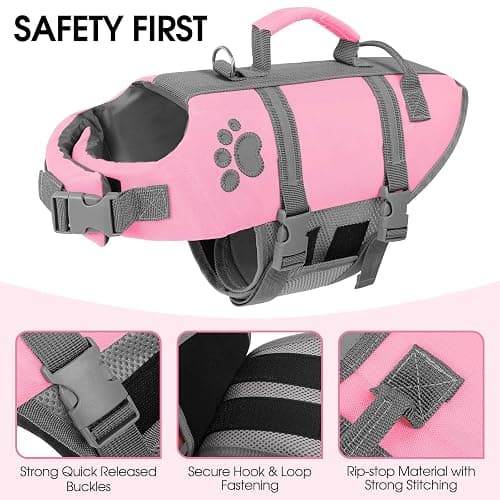 Queenmore Small Dog Life Jacket, Ripstop Dog Life Vest, Small Dog Life Vests for Swimming, Safety Dog Swimming Vest with Handle, Dog Life Vest for Boating with Hook Pet Life Jacket for Swim Water Pool thumbnail 2