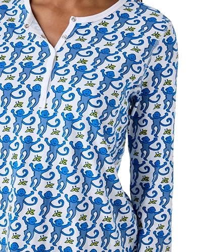 HMPEAIIY Womens Henley Pajamas Set 2 Piece Long Sleeve Monkey Print Lounge Sets Preppy Sleepwear Pjs for Vacation Party thumbnail 6