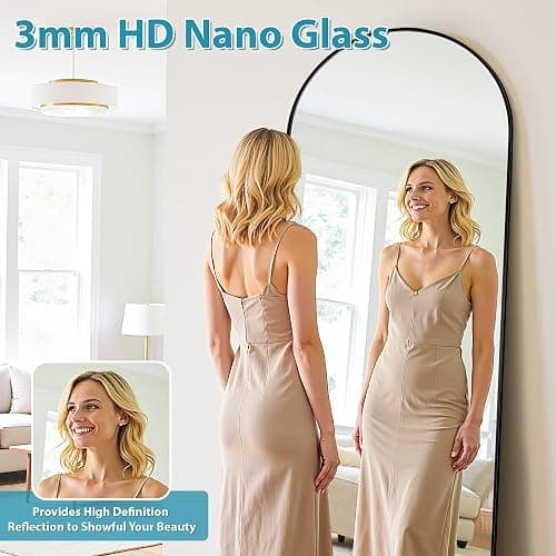 LadyNow Full Length Mirror, 59"x18" Oversized Floor Mirror Freestanding, Full Body Mirror Floor Standing Mirrors with Stand, Hanging Mounted Mirrors for Bedroom Living Room, Black, Arched Style thumbnail 5