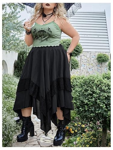 Verdusa Women's Plus Size Goth High Waist Skirts Flowy Lace Layered Long Renaissance Skirt thumbnail 5