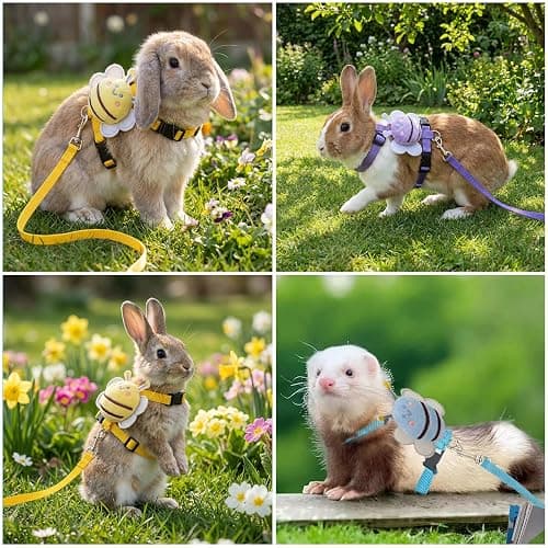 4 Sets Leash Set Small Pet Cute Vest Harness Leash and Adjustable Bunny Rabbit Harness with Decoration for Bunny Ferret Small Pets(Bees) thumbnail 3