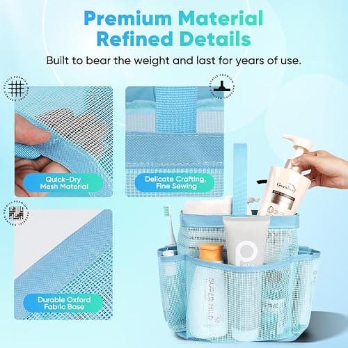 EUDELE Mesh Shower Caddy Portable, 8-Pocket Large Capacity, Quick Dry, Easy Clean, Ideal for Beach, Swimming, Gym, Travel thumbnail 4
