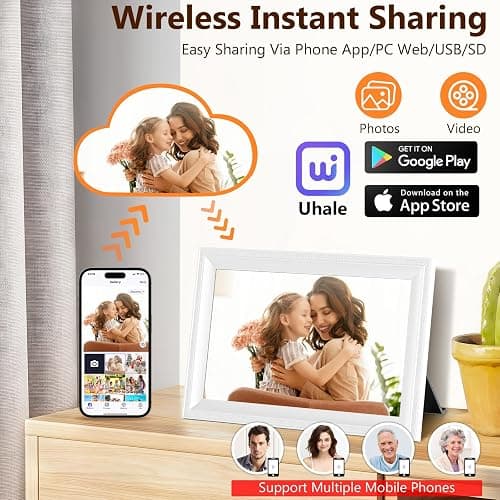 Smart White Digital Picture Frame WiFi Send Photos from Your Phone 16GB Storage 10.1inch 1280x800 IPS Touch Screen Digital Photo Frame Auto-Rotate Wall Mountable Photo Picture Frame Digital thumbnail 2
