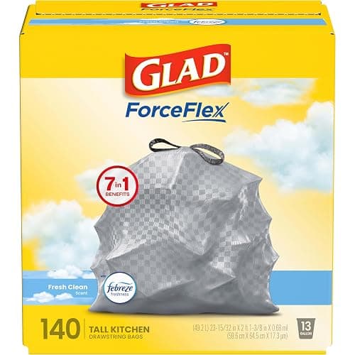 Glad ForceFlex Tall Kitchen Trash Bags, 13 Gallon, Fresh Clean, 140 Count (Package May Vary) - Image 1