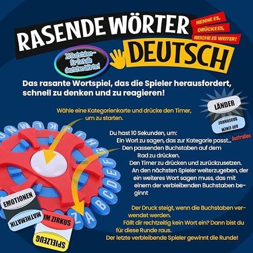 Asslye RASENDE WÖRTER Spiel mit 26 Tasten - Wortspiel Buchstaben Drücken mit Timer, Familienspiele Brettspiele Partyspiele für Kinder und Erwachsene, 2–8 Spieler (26 Tasten) thumbnail 4