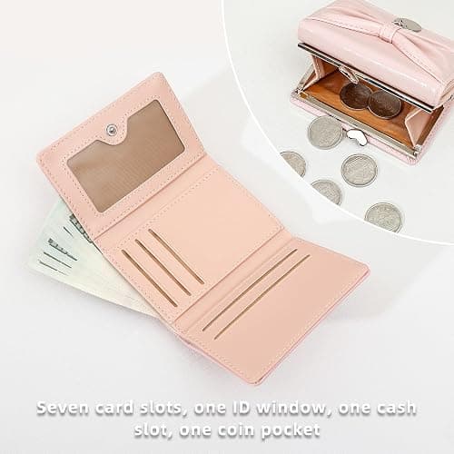 Denovin Wallet Women, Bow Pink Trifold Wallets, Small Cute Coin Purse for Woman, Coquette Credit Card Holder and Cash Bag for Ladies, Pink thumbnail 5