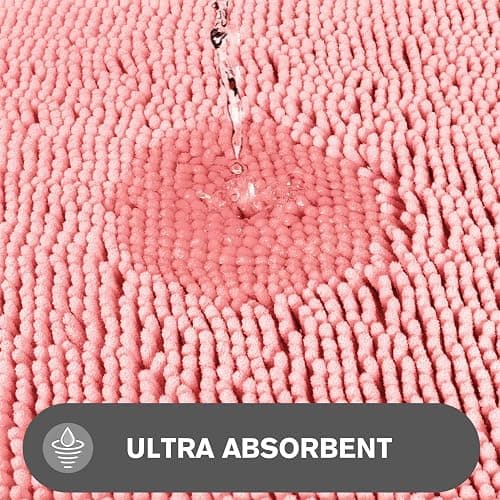PureSwan Small Bathroom Rug 12"x18" – Washable and Absorbent Bath Mat, Non Slip, Thick Soft Chenille Bath Rugs for Bathroom, Shower, Sink, Dog mat(Pink) thumbnail 4