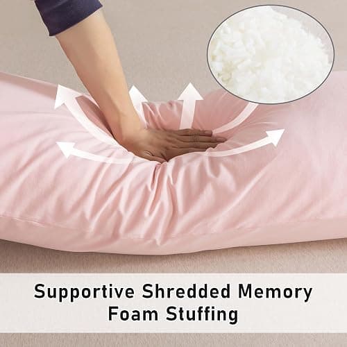 WhatsBedding Memory Foam Body Pillow with Removable Zippered Pillow Case - Pink thumbnail 4