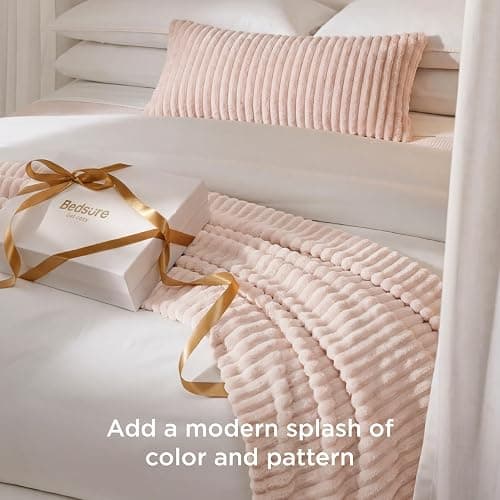 Bedsure GentleSoft Pink Throw Blanket for Couch - Cozy Soft Christmas Blankets for Women, Cute Small Fleece Throws for Girls, Pink Gifts Decor for Home Room, Crystal Pink, 50x60 Inches thumbnail 5
