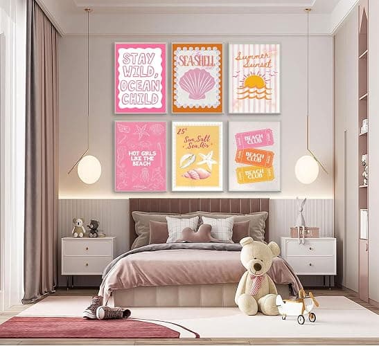 XXOUYLQ Pink Coastal Preppy Canvas Wall Art Coastal Granddaughter Print Aesthetic Room Painting Shells Oyster Posters Summer Beach Pictures Beach Club Wall Decor for Girls Room Dorm Home Unframed thumbnail 3