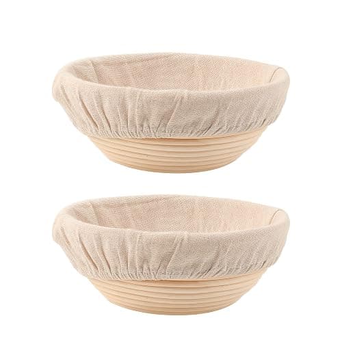 DOYOLLA Bread Proofing Baskets Set of 2 8.5 inch Round Dough Proofing Bowls and Liners Perfect Home Sourdough Bread Baking supplies - Image 1