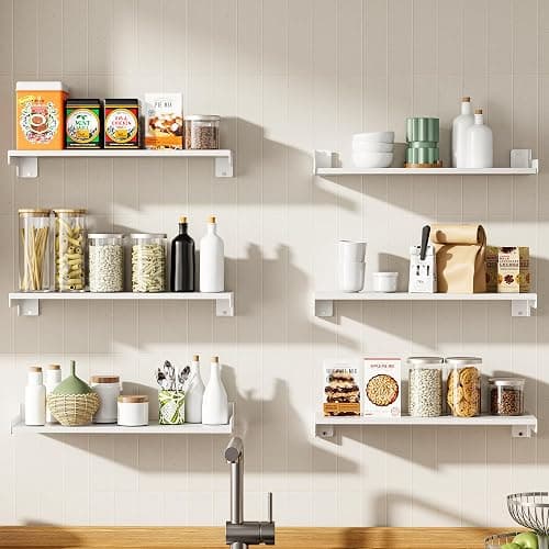 FNBAR Floating Shelves for Wall, Shelves for Decor Storage,6Pcs 16'',White | Wall Mounted Wood Shelf for Bedroom, Living Room, Bathroom, Kitchen,Nursery, RoomLong Picture Ledge Shelves. thumbnail 8