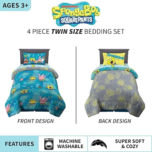 Franco Kids Bedding Super Soft Comforter and Sheet Set, 4 Piece Twin Size, Spongebob thumbnail 5