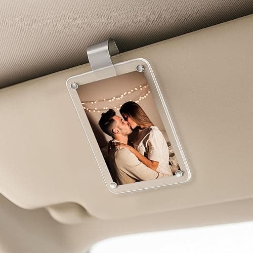 yesJRL 2PCS Car Picture Holder, Acrylic Magnetic Holder Car Accessories with Family Photo, Car Visor Clip, Car Picture Frame, New Car Decoration for Women/Men, Gift for him her (no Text, White) thumbnail 4