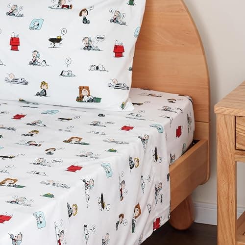 Berkshire Blanket Peanuts® Kids Sheet Set, Twin Size - 3 Pieces, Peanuts® Sleeping Colorized Sheet Scale White, Cute Character Snoopy Printed Soft Microfiber Bed Sheets thumbnail 8