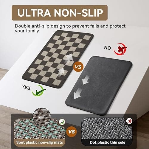 YDKGL Kitchen Rugs Kitchen Mats for Floor Non Slip Beige Checkered 17"x30" | Super Absorbent Woven Rubber Backing Washable Kitchen Floor Mat Sink Mat Runner Rugs Front of Sink, Easy Clean thumbnail 6