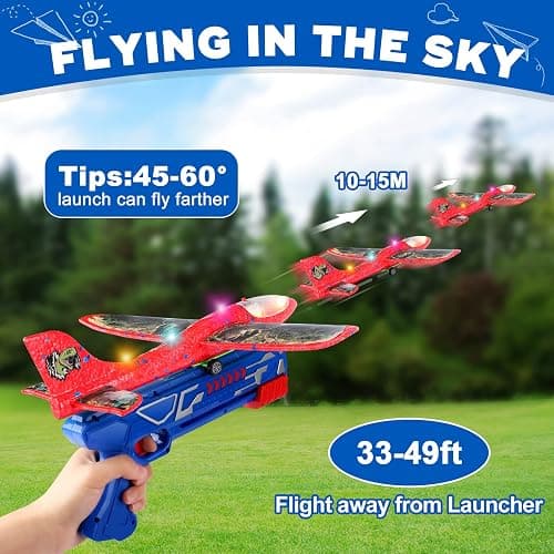 3 Pack Foam Airplane Launcher Toy with 3 DIY Stickers, 12.6" Glider Led Plane, Catapult Plane Boy Toys, Outdoor Sport Flying Toys for Kids Birthday Gifts for 4 5 6 7 8 9 10 11 12 Year Old Boys Girls thumbnail 6