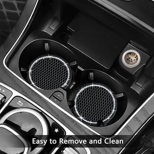 2PCS Bling Car Cup Coaster, 2.75 Inch Auto Cup Holder Insert Coasters Silicone Anti-Slip Crystal Rhinestone Drink Mat, Universal Vehicle Interior Accessories for Women Girls (Black) thumbnail 6