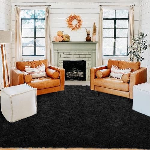 ISEAU Black Rug Super Soft Shaggy 4x6 Feet Rugs for Bedroom, Fluffy Area Rug for Living Room Floor Rug, Fuzzy and Comfy Carpet Nursery Shag Rug for Kids Boys Room Decor - 4' x 6' (Rectangular) - Black thumbnail 4