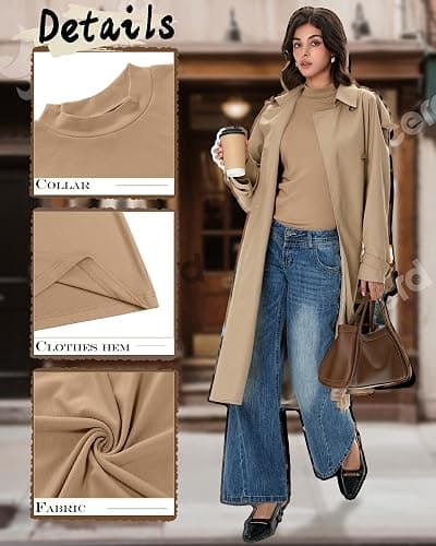 Ficerd 3 Pack Women's Mock Turtleneck Shirts, Long Sleeve Mock Neck Pullover Tops Slim Fitted Stretch Undershirt Tee Blouse thumbnail 4