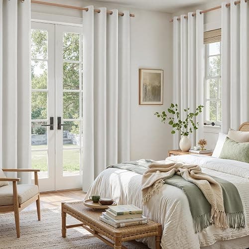 HOMEIDEAS 100% Ivory Cream Linen Blackout Curtains for Bedroom, 52 x 84 Inch Length 2 Panels Faux Linen Thermal Insulated Black Out Grommet Window Drapes for Living Room thumbnail 3