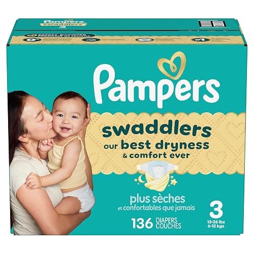 Pampers Swaddlers Diapers, Size 3 (13-26 lbs), 136 Count, Fragrance Free, Hypoallergenic, Absorbent, Pediatrician Recommended, Skin Safe thumbnail 13