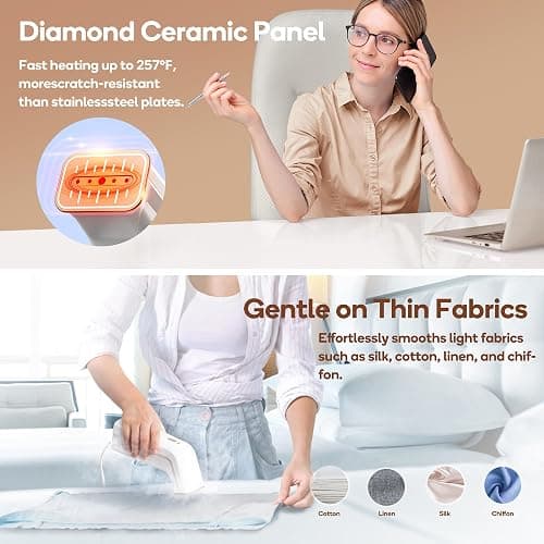 Newbealer 2in1 Steamer and Dry Iron for Beginners, Horizontal & Vertical Clothes Steamer, Non-Stick Ceramic Soleplate, 170ml Garment Wrinkle Remover, Auto-off, 1.2lbs (120V Only) thumbnail 9