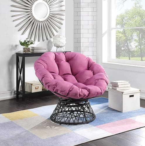 OSP Home Furnishings Wicker Papasan Chair with 360-Degree Swivel, Grey Frame with Purple Cushion thumbnail 2