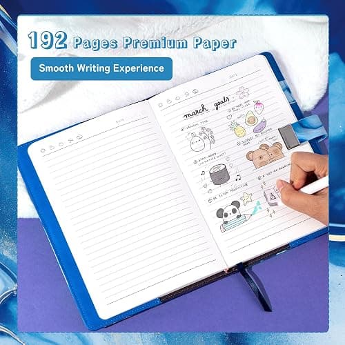 CAGIE Diary with Lock for Girls, A5 Password Refillable Lined Journal Kit Locked Diary, Cute Stuff Christmas Birthday Gifts for Girls 6 7 8 9 10 11 12 13 14 Year Old Girl, Teen Girl Gifts, Blue thumbnail 5