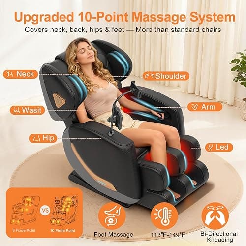 GOLD TIME Upgraded Massage Chair Full Body, Zero Gravity Recliner with Heat, 10 Fix Points, Bluetooth, Touch Screen, Footrest, Shiatsu Massage Chair Full Body for Parents, Seniors & Easy Assembly thumbnail 3