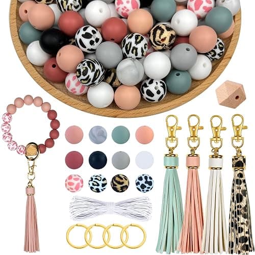 IESCOO 100pcs Silicone Beads for Keychain Making,15mm Rubber Beads kit for Keychain Bracelet Lanyards Pens with Key Rings and Tassels - Image 1