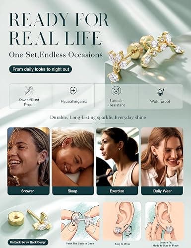 IRONBOX Hypoallergenic Flat Back Earrings for Women Cartilage Earring Stack | Stainless Surgical Steel Earrings for Sensitive Ears,Flatback Stud Hoop Earring Set,Helix Tragus Conch Daith Piercing Jewelry thumbnail 6