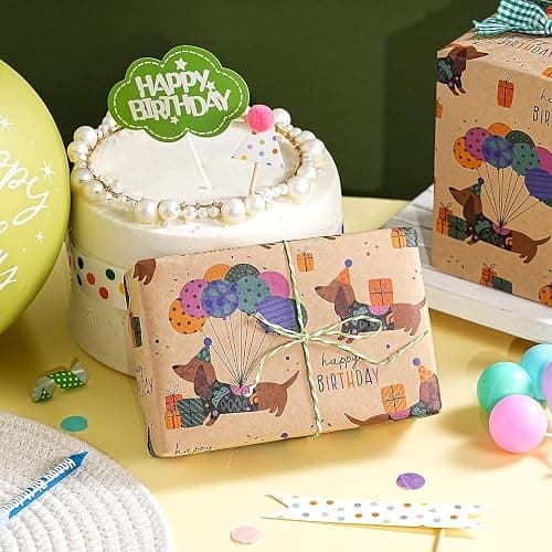 WRAPAHOLIC Kraft Dog Birthday Wrapping Paper Roll - Mini Roll - 17 Inch x 16.5 Feet - Dachshund Dog Wrapping Paper Perfect for Kids Boys Girls Birthday, Dogs Lover thumbnail 6