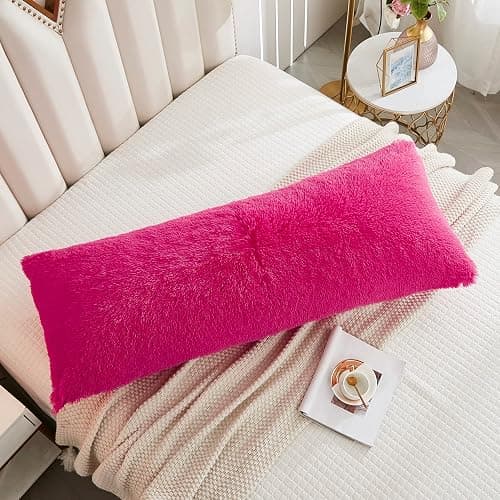 WERDIM Shaggy Fluffy Faux Fur Body Pillow Cover 21"x54" Button Closure Velvet Pillow Shams Throw Body Pillowcase Long Decorative Bed Pillow Case(Hot Pink, 21 X 54 Inches) thumbnail 3