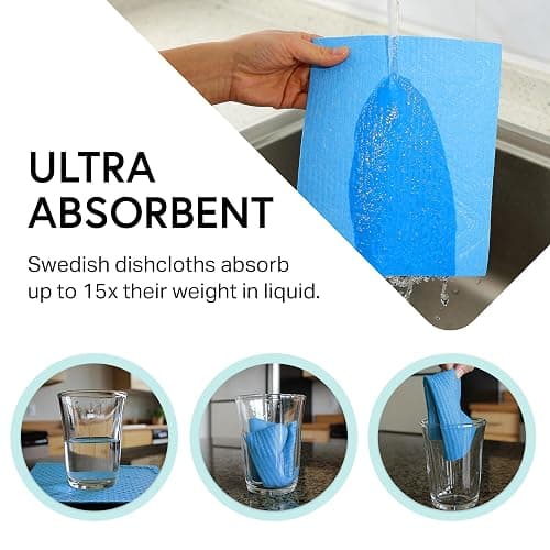 Swedish Wholesale Dishcloths, Cellulose Sponge Cloths – Bulk 10 Pack of Eco-Friendly, No Odor, Reusable Cleaning Cloths for Kitchen – Absorbent Dish Cloth Hand Towel – Assorted thumbnail 7