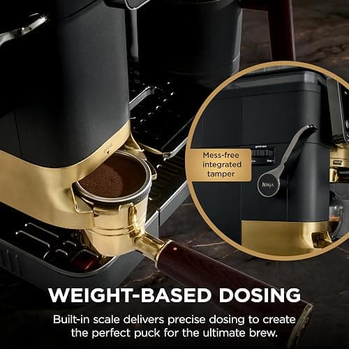 Ninja Luxe™ Café Pro designed by David Beckham, Espresso Machine, Drip Coffee, Cold Brew, Hot Water, Integrated Tamper, Built-in Grinder, Hands-Free Frother for Lattes & More, Black/Gold, ES771BK thumbnail 4