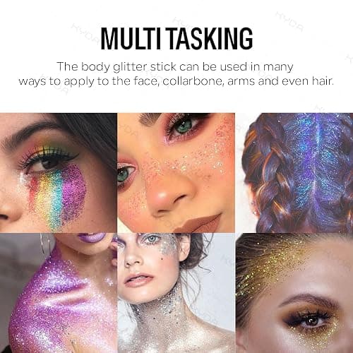 KYDA Body Glitter Stick, Chunky Glitter Gel for Face Body Hair, Sparkling Holographic Mermaid Sequins Paint, Waterproof Multiuse Makeup Glitter Gel, Blue - Blue thumbnail 3