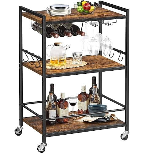 TUTOTAK Bar Cart, Serving Cart for Home, Microwave Cart, Drink Cart, Mobile Kitchen Shelf with Wine Rack and Glass Holder, Rolling Beverage Cart BC01BB030 thumbnail 8