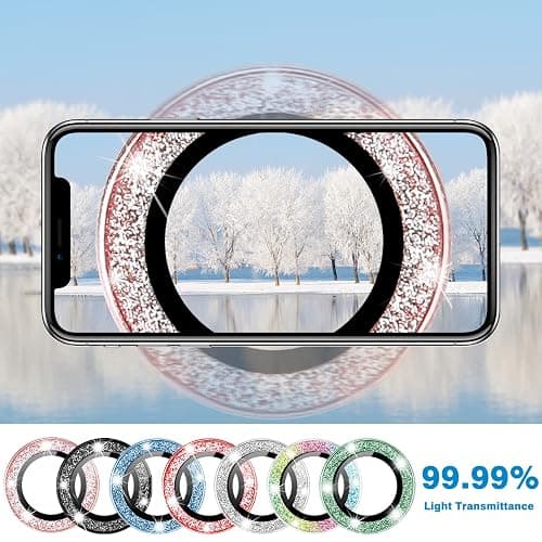 Hsefo Compatible with iPhone 15 & 15 Plus Camera Lens Protector, Bling Glitter 9H Tempered Glass Camera Cover Anti Scratch Shockproof Screen Protector Individual Metal Lens Ring - 2PCS Glitter Pink thumbnail 3