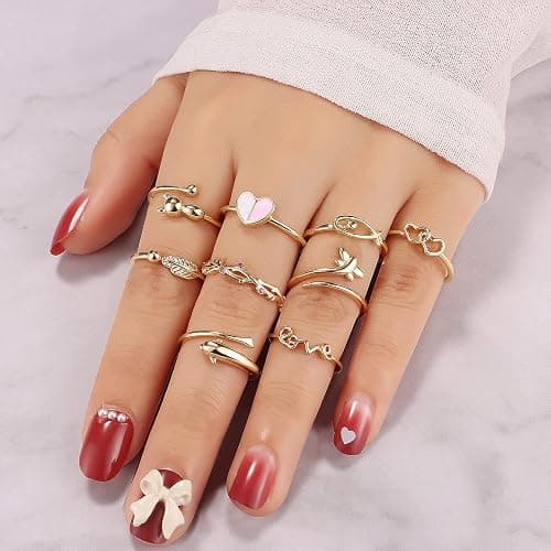 TAMHOO 20 Pcs Adjustable Rings Set for Women - Finger Rings Pack Stackable Rings for Teens- Cute Rings for Teen Girls -in Gold and Silver Tone thumbnail 3