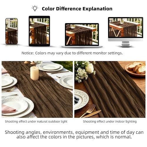 Cheesecloth Table Runner Brown, 300 x 90 CM Table Runner Bohemian-style Gauze Rustic Gauze Fabric Tablecloth for Wedding, Parties, Christmas and New Year's Eve Table Decoration thumbnail 4