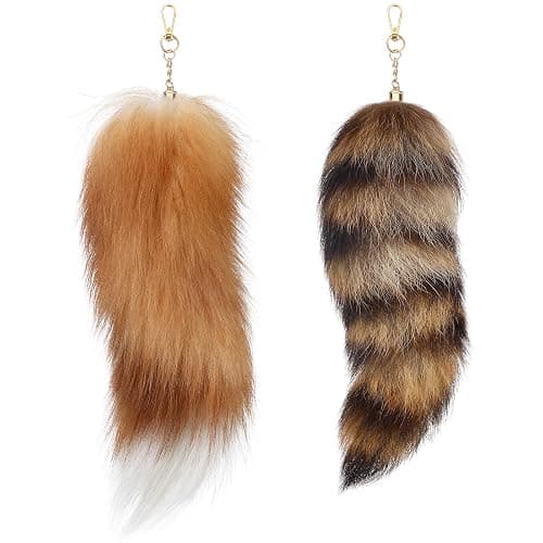 Ferreve Fluffy Fur Fox Tail Keychain Wolf Therian Tail Keychain for Party Cosplay Costume Keyring for Women 2 Sizes - Image 1