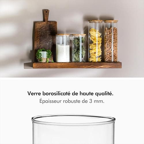 KIVY Set Bocaux en Verre Hermétique [2 x 1800 ml] - Bocaux verre avec Couvercles en Bambou Durable - Bocal en verre avec Couvercle - Bocal a spaghetti - Bocaux conservation verre - Bocal verre thumbnail 3