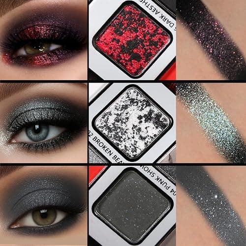 Black Gray Red Goth Makeup Palette, High Pigmented Grey Silver Brown Matte Shimmer Smokey Eyeshadow Palette, 12 Color Long Last Dark Emo Grunge Vampire Eye Shadow for Daily & Halloween Clown,Blendable thumbnail 4