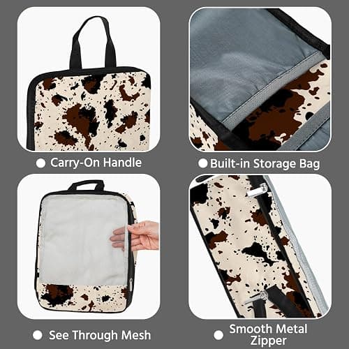 7 Pcs Compression Packing Cubes for Travel, Waterproof Suitcase Luggage Backpack Organizer with Toiletry Bag Travel Essentials for Women/Men-Cow Print thumbnail 4