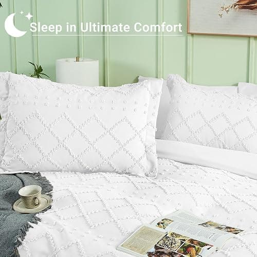 HYMOKEGE Twin Duvet Cover, Boho Tufted Twin Duvet Cover Set 3 Pieces, Soft & Lightweight Shabby Chic, Embroidery Bedding Set for All Seasons, 68" × 90" & 1 Pillow Sham, White thumbnail 4